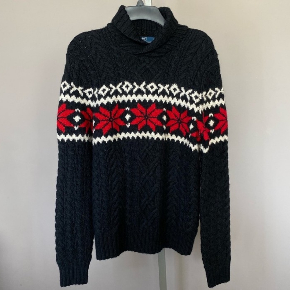 Vintage Polo Ralph Lauren chunky knit snowflake sweater with shawl neck